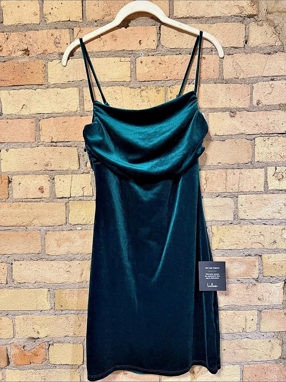 Lulus Emerald Green Velvet Cowl Neck mini dress